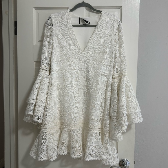 Alexis Lace Bell Sleeve Dress White - Size L - Picture 3 of 7